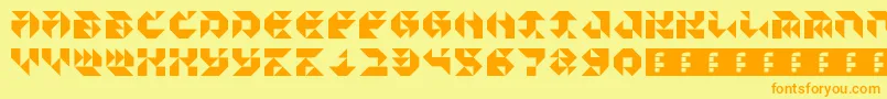 ParticulatorIii-Schriftart – Orangefarbene Schriften auf gelbem Hintergrund
