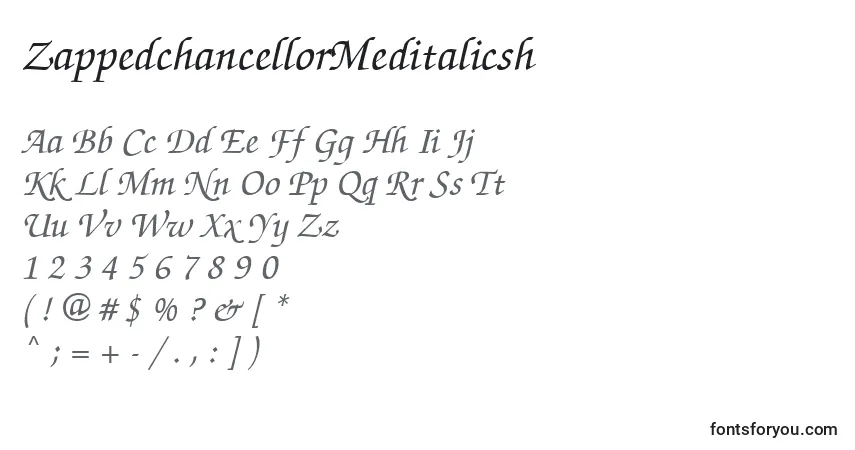 Czcionka ZappedchancellorMeditalicsh – alfabet, cyfry, specjalne znaki