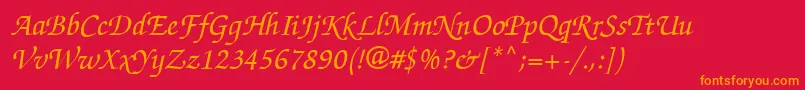 フォントZappedchancellorMeditalicsh – 赤い背景にオレンジの文字