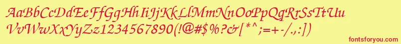 ZappedchancellorMeditalicsh-Schriftart – Rote Schriften auf gelbem Hintergrund