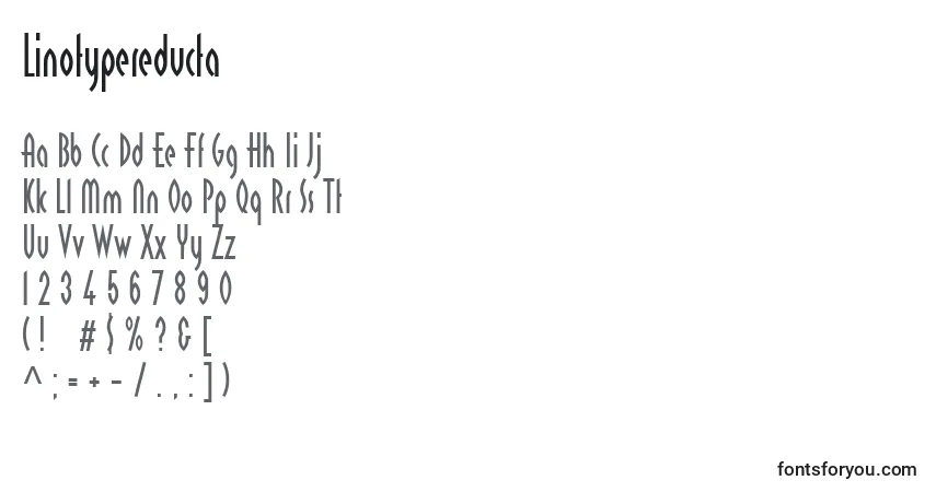 A fonte Linotypereducta – alfabeto, números, caracteres especiais