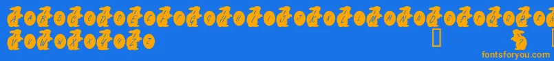 KrEasterRabbit-Schriftart – Orangefarbene Schriften auf blauem Hintergrund