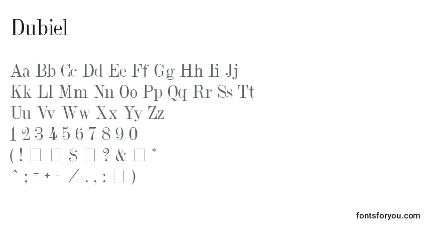 A fonte Dubiel – alfabeto, números, caracteres especiais
