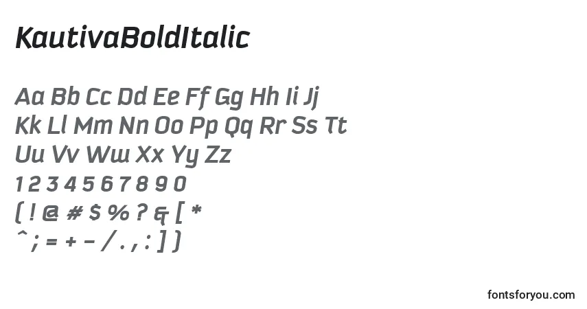 A fonte KautivaBoldItalic – alfabeto, números, caracteres especiais
