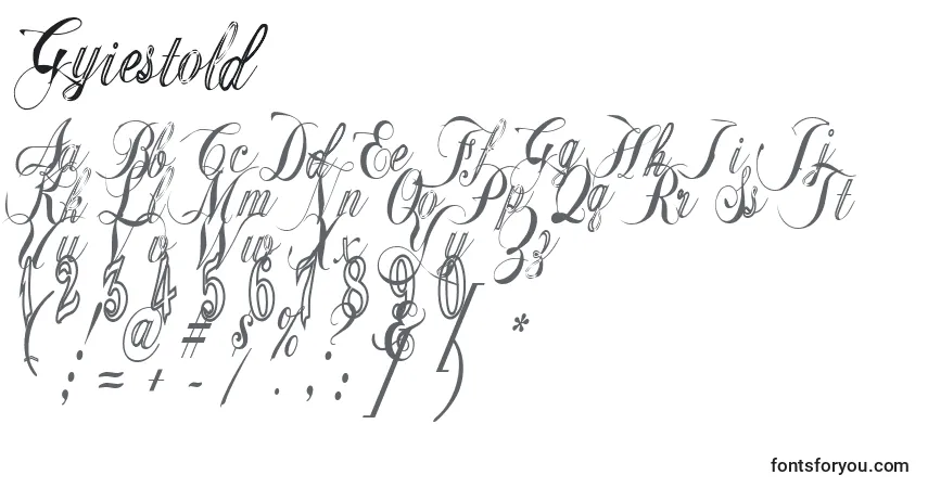 Schriftart Gyiestold – Alphabet, Zahlen, spezielle Symbole