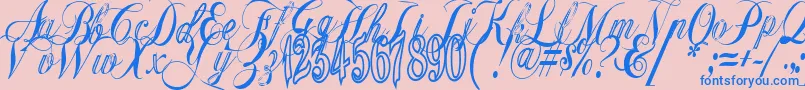 Gyiestold-Schriftart – Blaue Schriften auf rosa Hintergrund