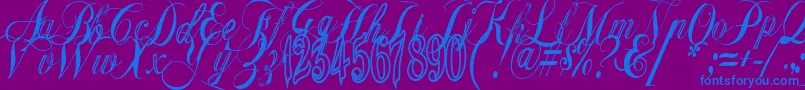 Gyiestold-Schriftart – Blaue Schriften auf violettem Hintergrund