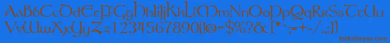 フォントTolkien – 茶色の文字が青い背景にあります。