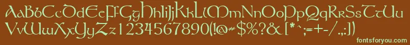 フォントTolkien – 緑色の文字が茶色の背景にあります。