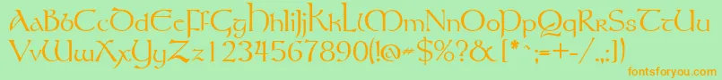 Tolkien-Schriftart – Orangefarbene Schriften auf grünem Hintergrund