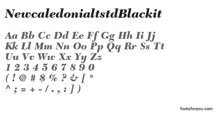 A fonte NewcaledonialtstdBlackit – alfabeto, números, caracteres especiais