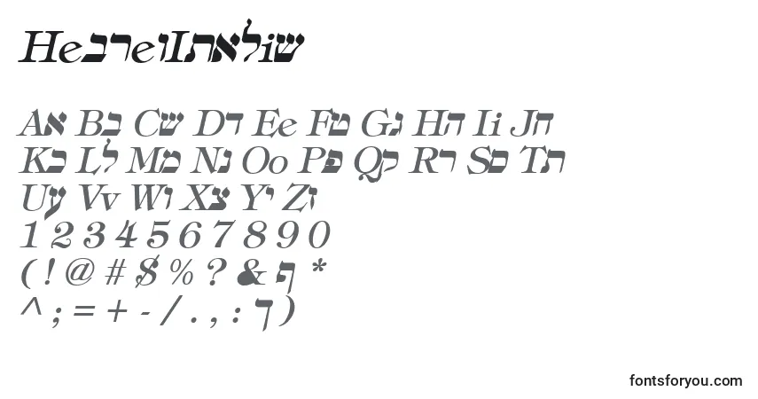 Шрифт HebrewItalic – алфавит, цифры, специальные символы