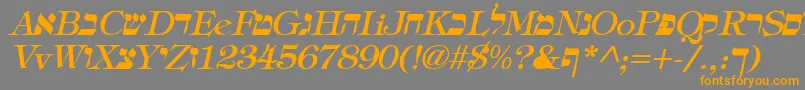 フォントHebrewItalic – オレンジの文字は灰色の背景にあります。