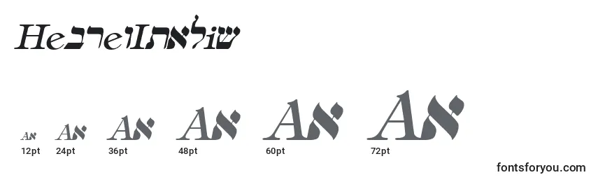 Rozmiary czcionki HebrewItalic