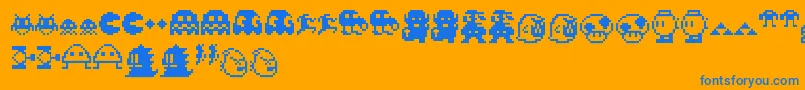 Pixelcharas Font – Blue Fonts on Orange Background