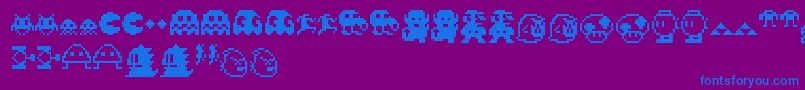 Czcionka Pixelcharas – niebieskie czcionki na fioletowym tle