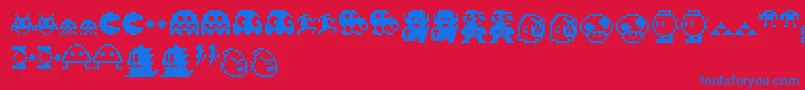 Fonte Pixelcharas – fontes azuis em um fundo vermelho