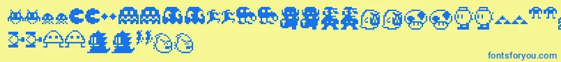 Pixelcharas Font – Blue Fonts on Yellow Background