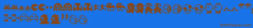 Fonte Pixelcharas – fontes marrons em um fundo azul