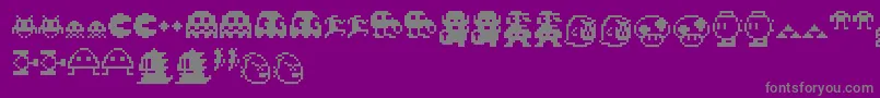 Pixelcharas-fontti – harmaat kirjasimet violetilla taustalla