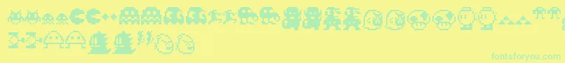 Pixelcharas-Schriftart – Grüne Schriften auf gelbem Hintergrund