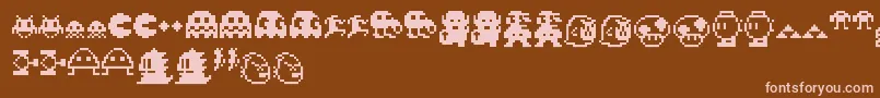 Pixelcharas Font – Pink Fonts on Brown Background