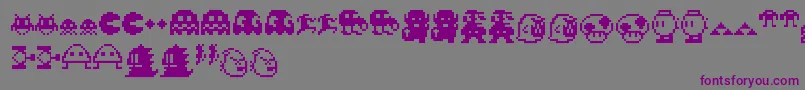 Pixelcharas-Schriftart – Violette Schriften auf grauem Hintergrund