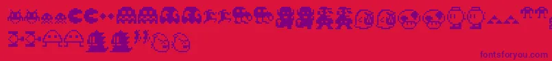 Pixelcharas-fontti – violetit fontit punaisella taustalla