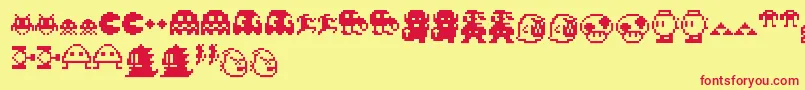 Pixelcharas-Schriftart – Rote Schriften auf gelbem Hintergrund