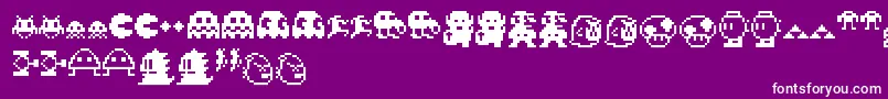 Pixelcharas-Schriftart – Weiße Schriften auf violettem Hintergrund