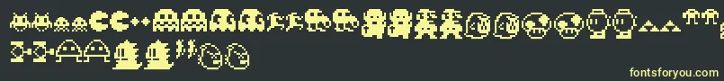 Fonte Pixelcharas – fontes amarelas em um fundo preto