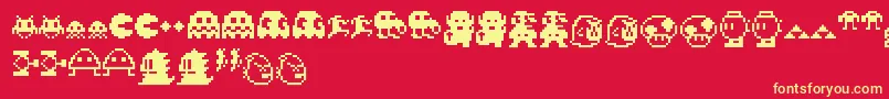 Pixelcharas Font – Yellow Fonts on Red Background