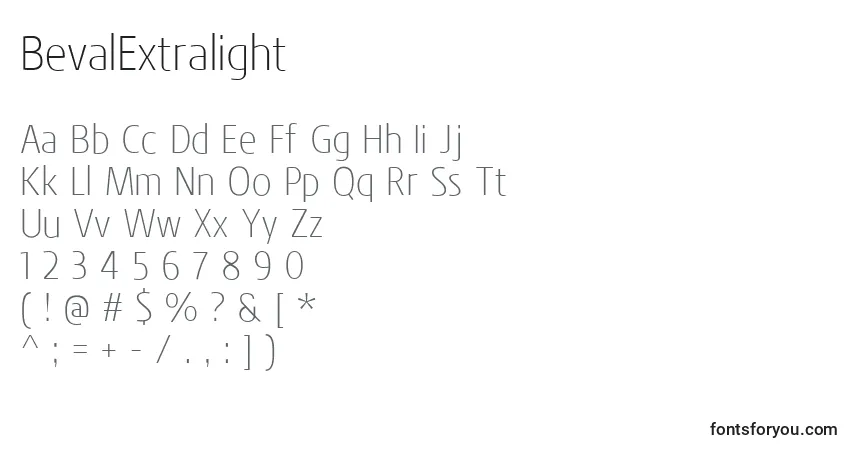 Schriftart BevalExtralight – Alphabet, Zahlen, spezielle Symbole