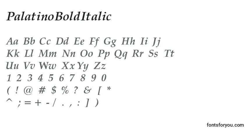 Schriftart PalatinoBoldItalic – Alphabet, Zahlen, spezielle Symbole