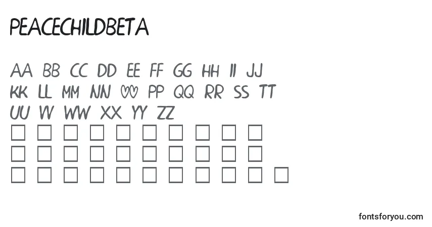 A fonte PeacechildBeta – alfabeto, números, caracteres especiais