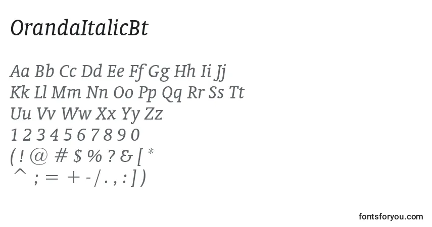 A fonte OrandaItalicBt – alfabeto, números, caracteres especiais