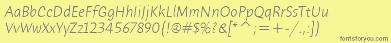 フォントHumanaSansItcTtLightitalic – 黄色の背景に灰色の文字