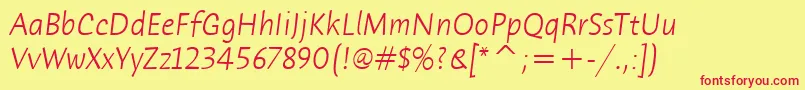 HumanaSansItcTtLightitalic Font – Red Fonts on Yellow Background