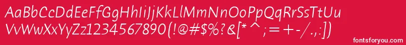 フォントHumanaSansItcTtLightitalic – 赤い背景に白い文字