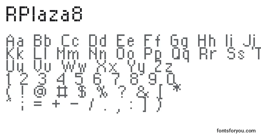 Schriftart RPlaza8 – Alphabet, Zahlen, spezielle Symbole