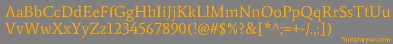フォントAverageRegular – オレンジの文字は灰色の背景にあります。