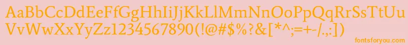 Weitere Informationen zur AverageRegular-Schriftart AverageRegular-Schriftart – Orangefarbene Schriften auf rosa Hintergrund
