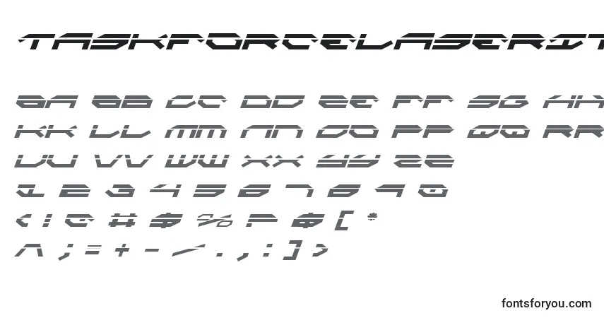 Шрифт TaskforceLaserItalic – алфавит, цифры, специальные символы