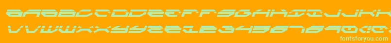 TaskforceLaserItalic-Schriftart – Grüne Schriften auf orangefarbenem Hintergrund