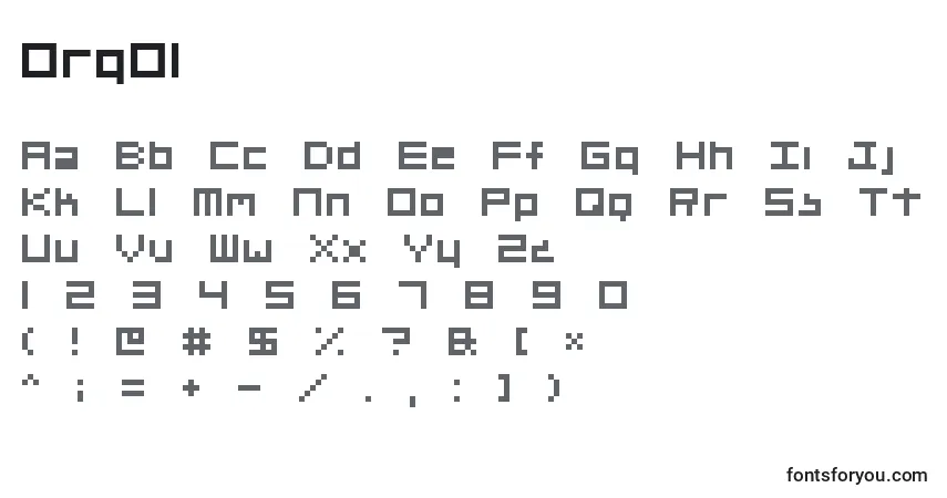 Org01-fontti – aakkoset, numerot, erikoismerkit
