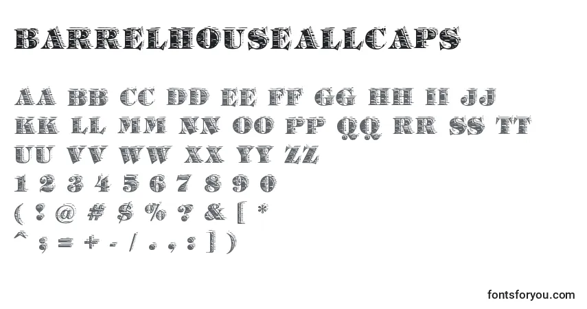 A fonte BarrelhouseAllCaps – alfabeto, números, caracteres especiais