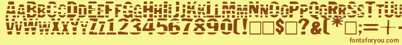 フォントJailbird – 茶色の文字が黄色の背景にあります。