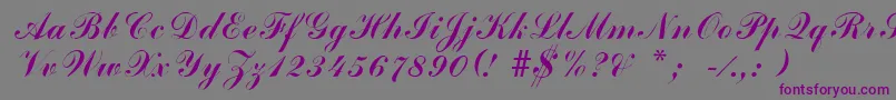 Czcionka ArenskiLengyarItalic – fioletowe czcionki na szarym tle
