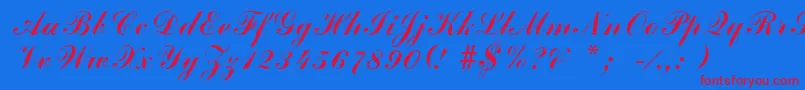 フォントArenskiLengyarItalic – 赤い文字の青い背景