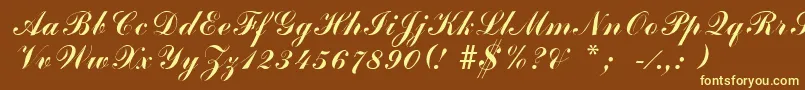 ArenskiLengyarItalic-Schriftart – Gelbe Schriften auf braunem Hintergrund